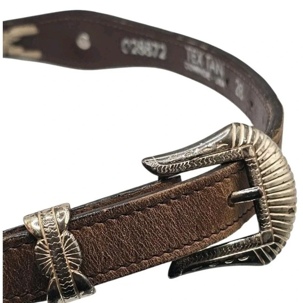 VTG Tex Tan 28872 Brown Leather Western Belt Silver Conchos Braided‎ Inset Sz 28